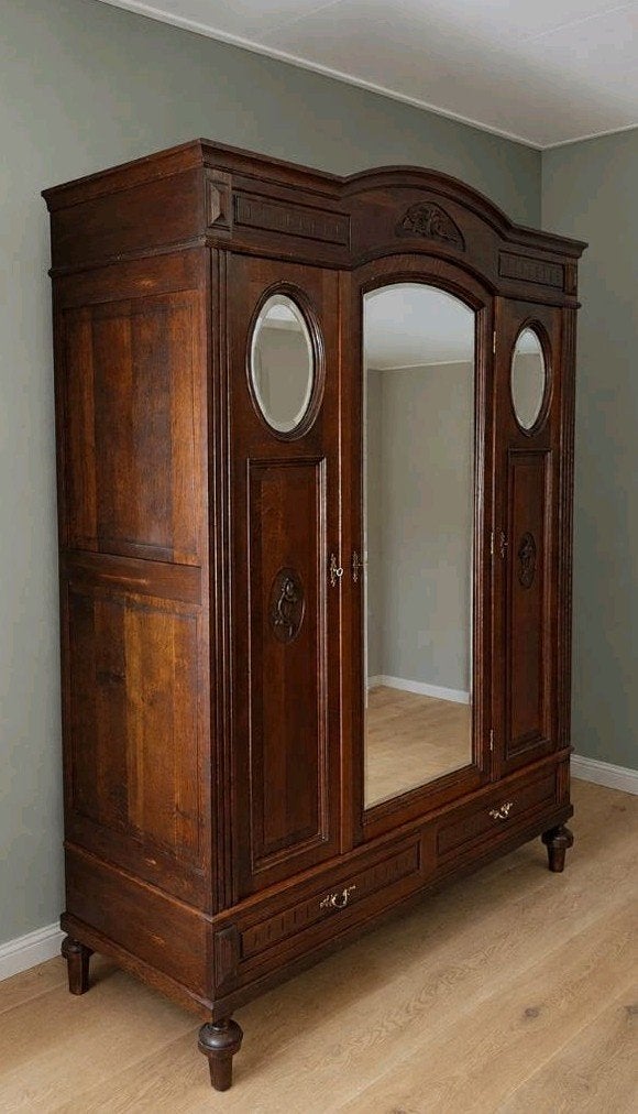 Eiken Art-Nouveau kledingkast garderobekast - demontabel, 200 cm of meer, 150 tot 200 cm, NVT, Ophalen of Verzenden