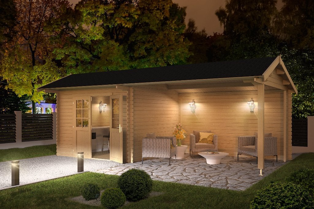 Blokhut met overkapping Maribel 680x300 onbehandeld Vuren, Verzenden, Nieuw