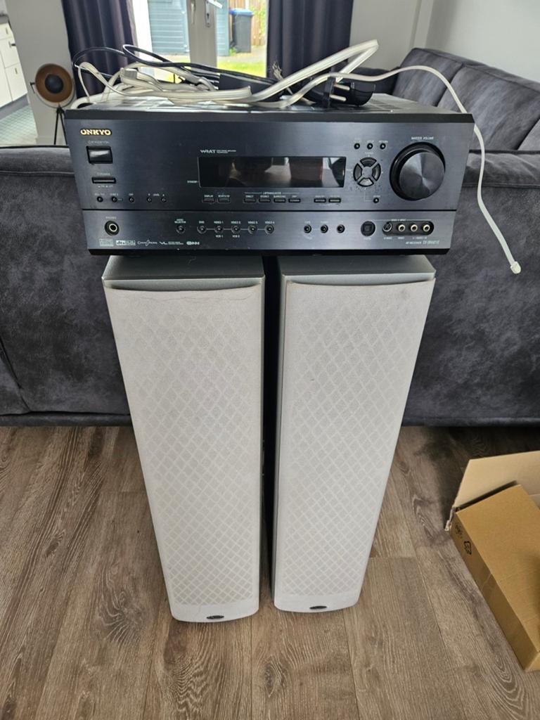 Onkyo TX-SR601E Versterker met Klipsch SF1 Zuil Speakers, Gebruikt, Losse componenten, Speakers, Ophalen