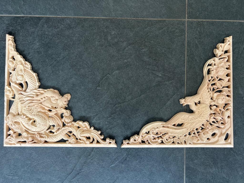 Chinese draak phoenix set xxl houtsnijwerk applique console, Nieuw, Ophalen of Verzenden, Schipluidenlaan 20 5035KJ Tilburg, Bruin