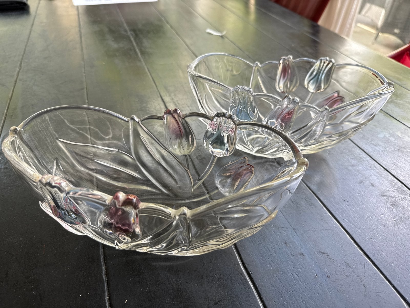 Glazen schalen met zachtblauwe en lichtroze tulpen (set van, Ophalen of Verzenden