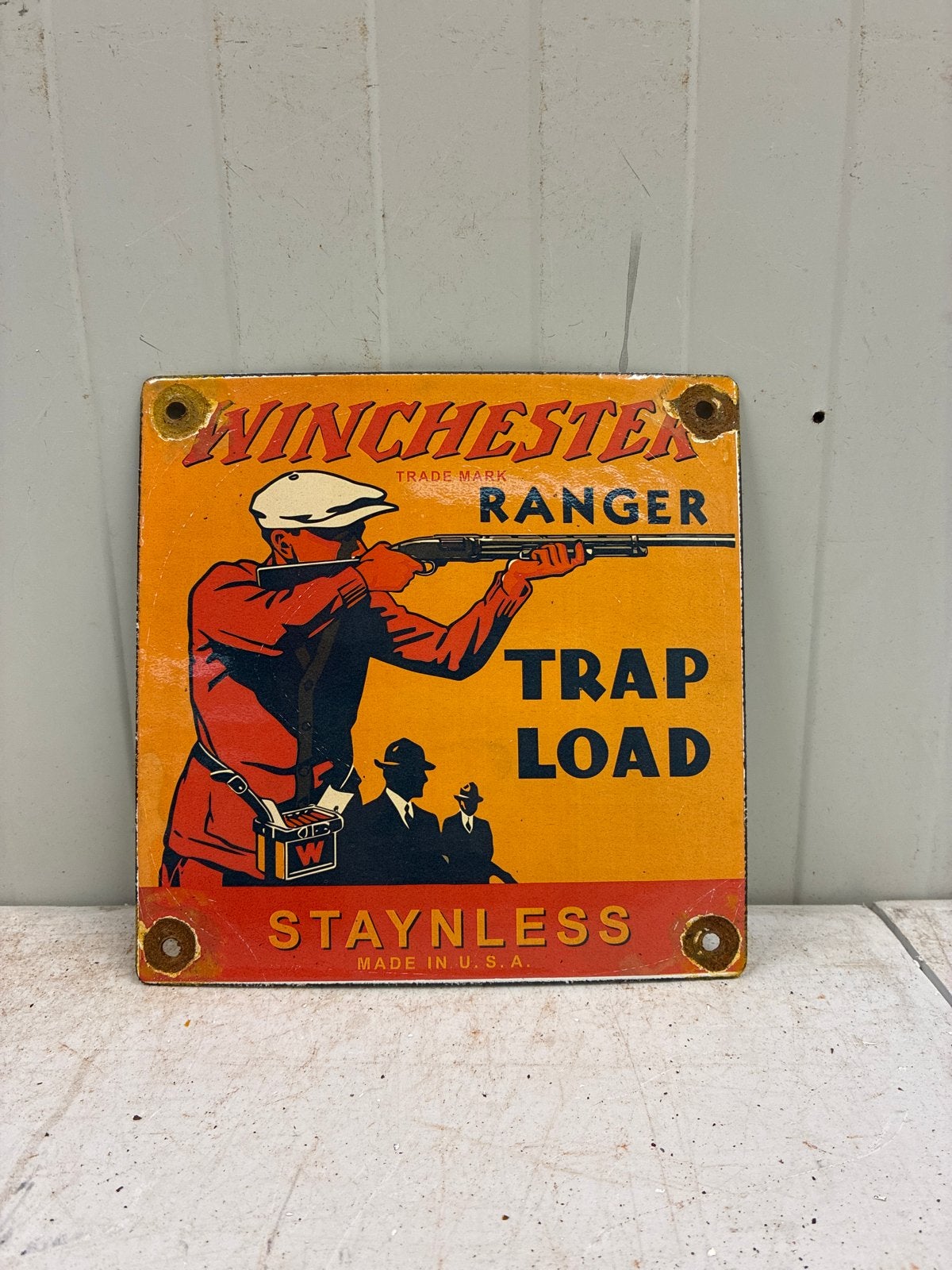 Winchester Ranger Trap Load Emaille Reclamebord Vintage, Antiek en Kunst, Ophalen of Verzenden