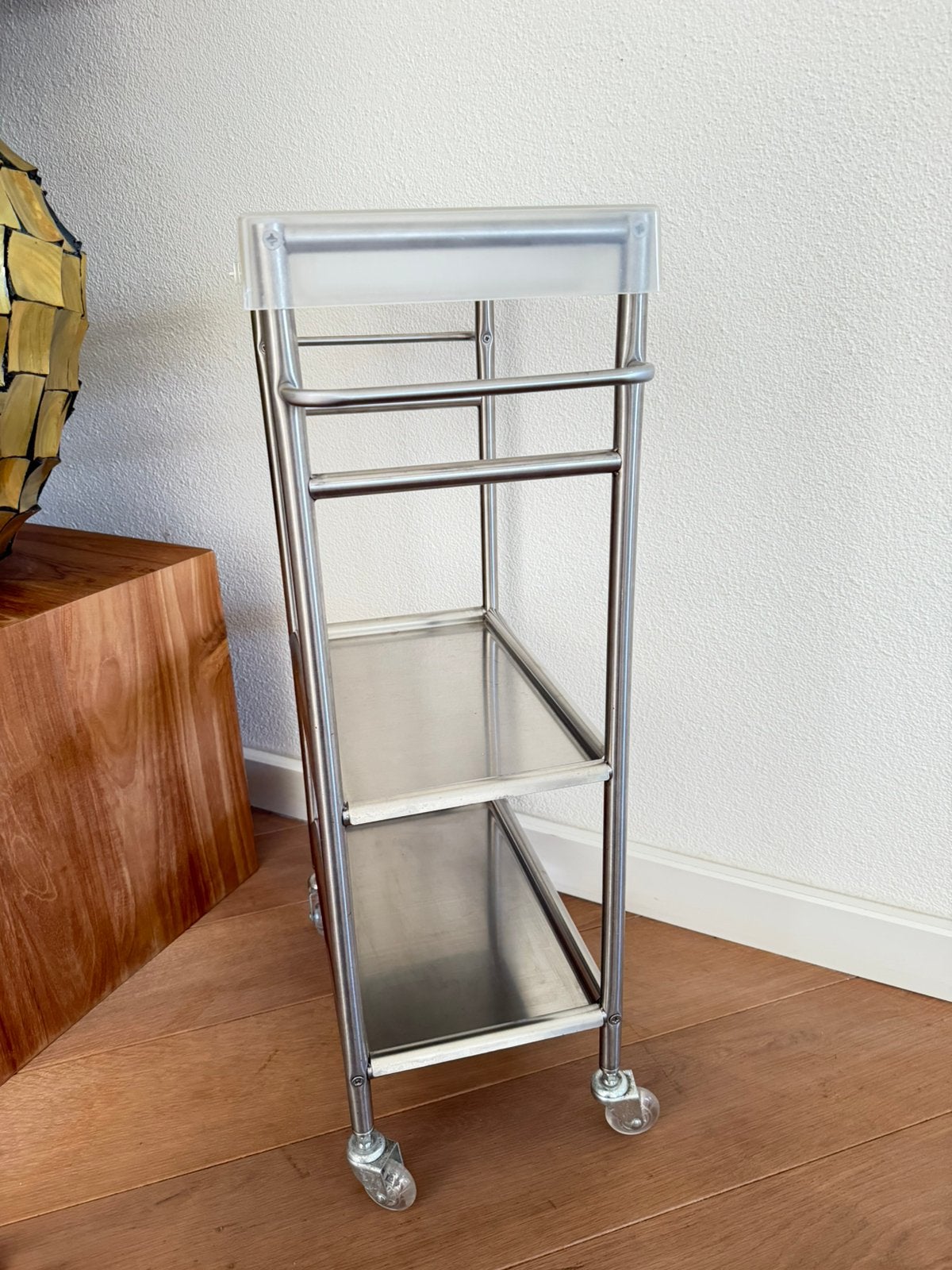 Ikea Grundtal trolley roltafel RVS met plastic bak, Ophalen, Metaal, Zilver