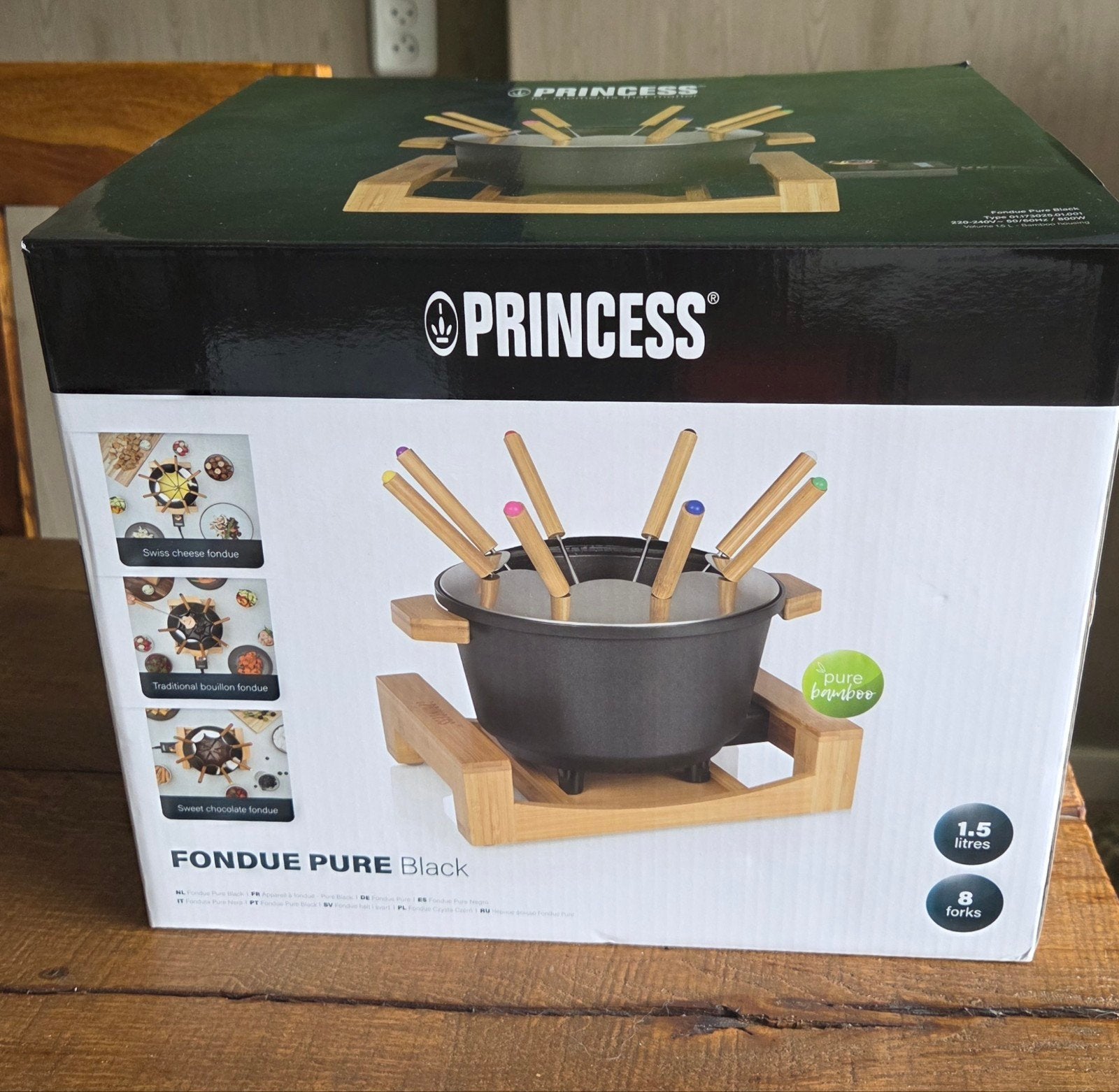 Princess Fondue Pure Black - 1.5L met 8 vorken, Witgoed en Apparatuur, Fonduesets, Ophalen, Nieuw, Brander, Fondueset