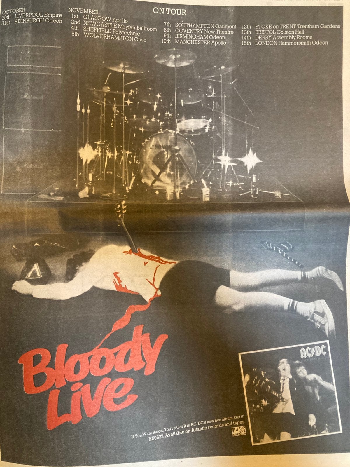 AC/DC If Tou Want Blood tour A3 advertentie, Ophalen of Verzenden, Gebruikt