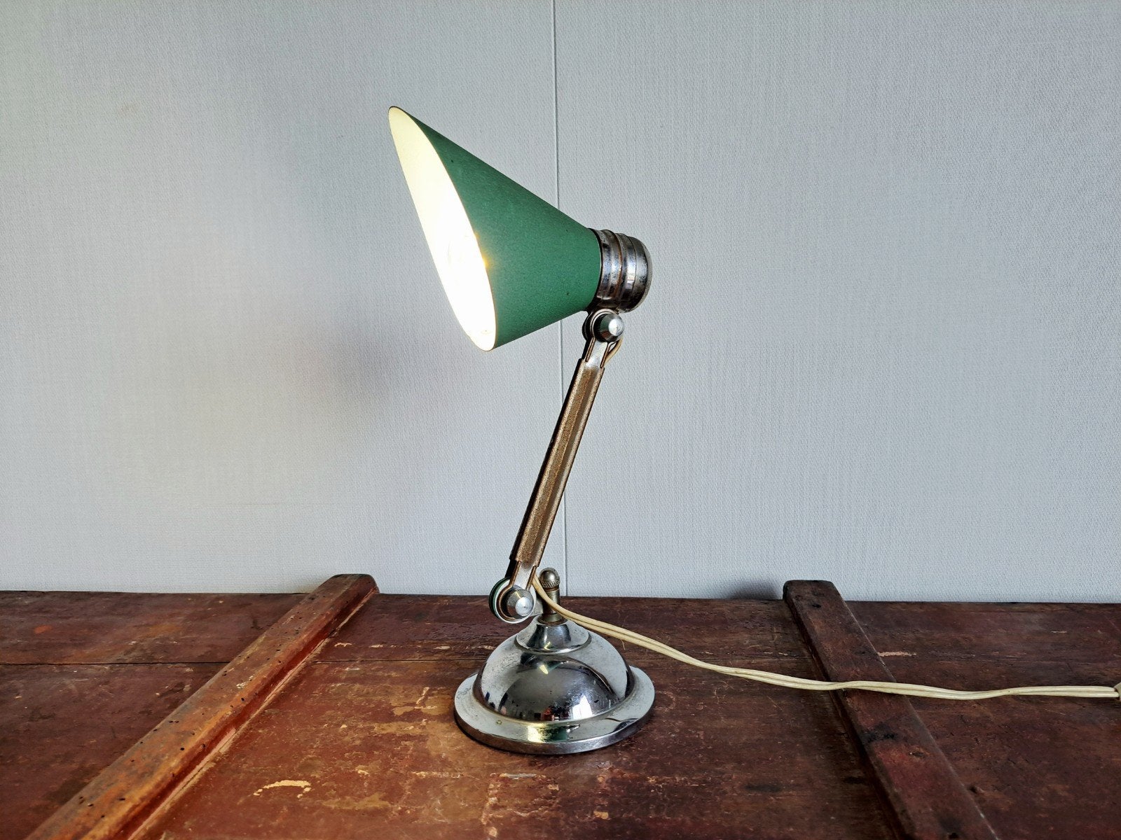 Vintage Mid-Century Bureaulamp - Groen & Chroom, Ophalen of Verzenden