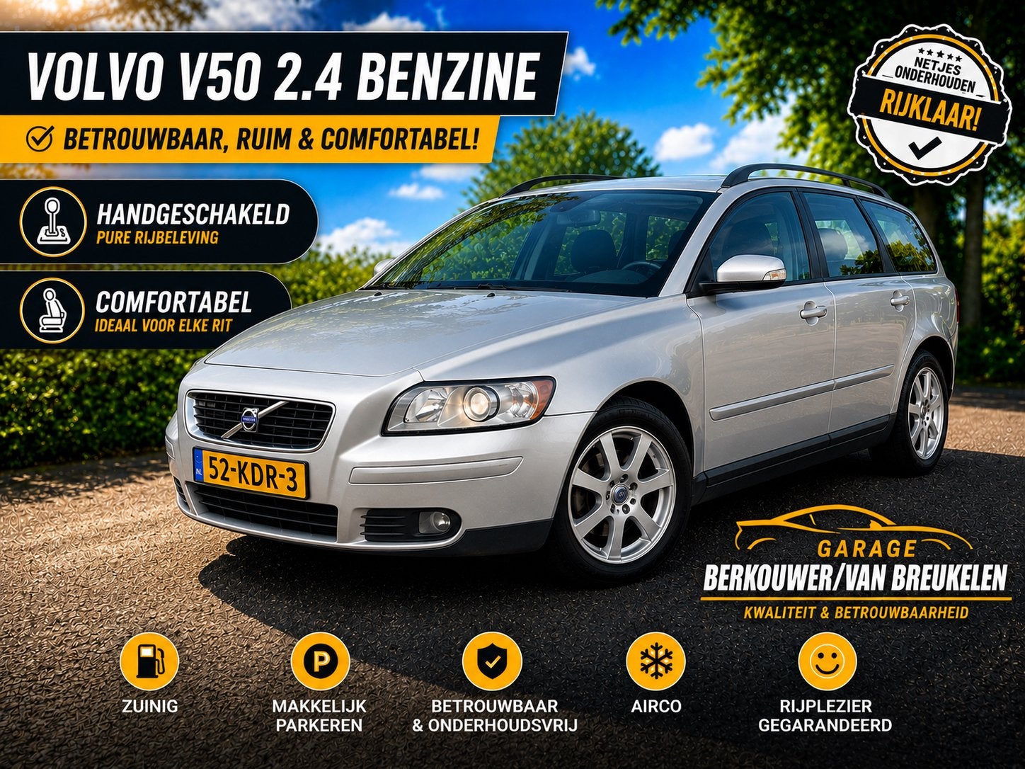Volvo V50 2.4 140PK 2005*airco*st bekr*lichtmetaal*, Stof, Zwart, 700 kg, V50