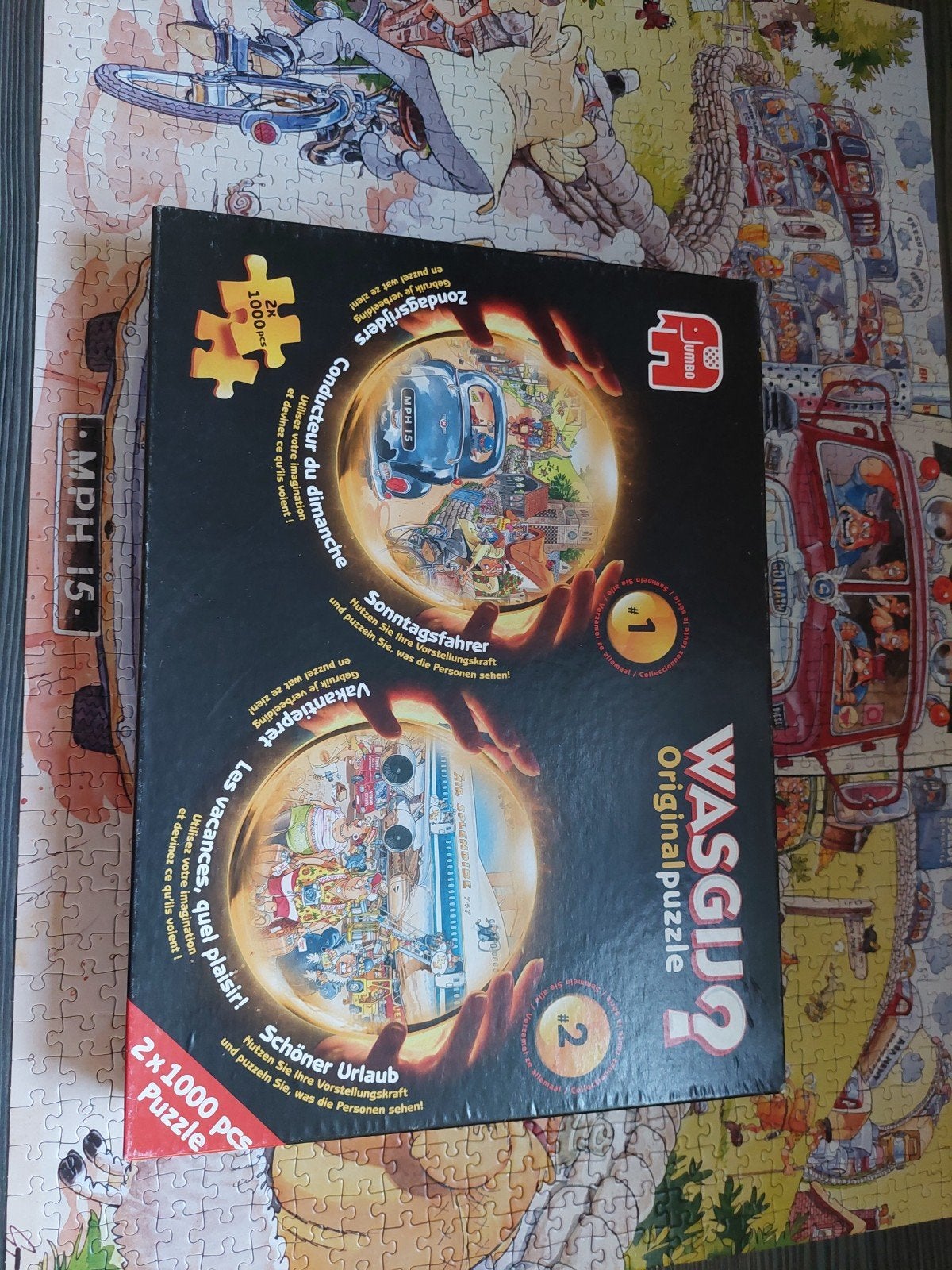 2x Wasgij Original Puzzel - Zondagsrijder & Vakantiepret, Ophalen of Verzenden, 500 t/m 1500 stukjes, Zo goed als nieuw, Legpuzzel