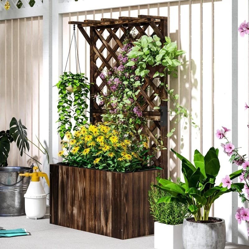 Houten plantenbak met klimrek - Ideaal voor tuin & balkon, Nieuw, Ophalen of Verzenden, Balkon, 60 tot 100 cm