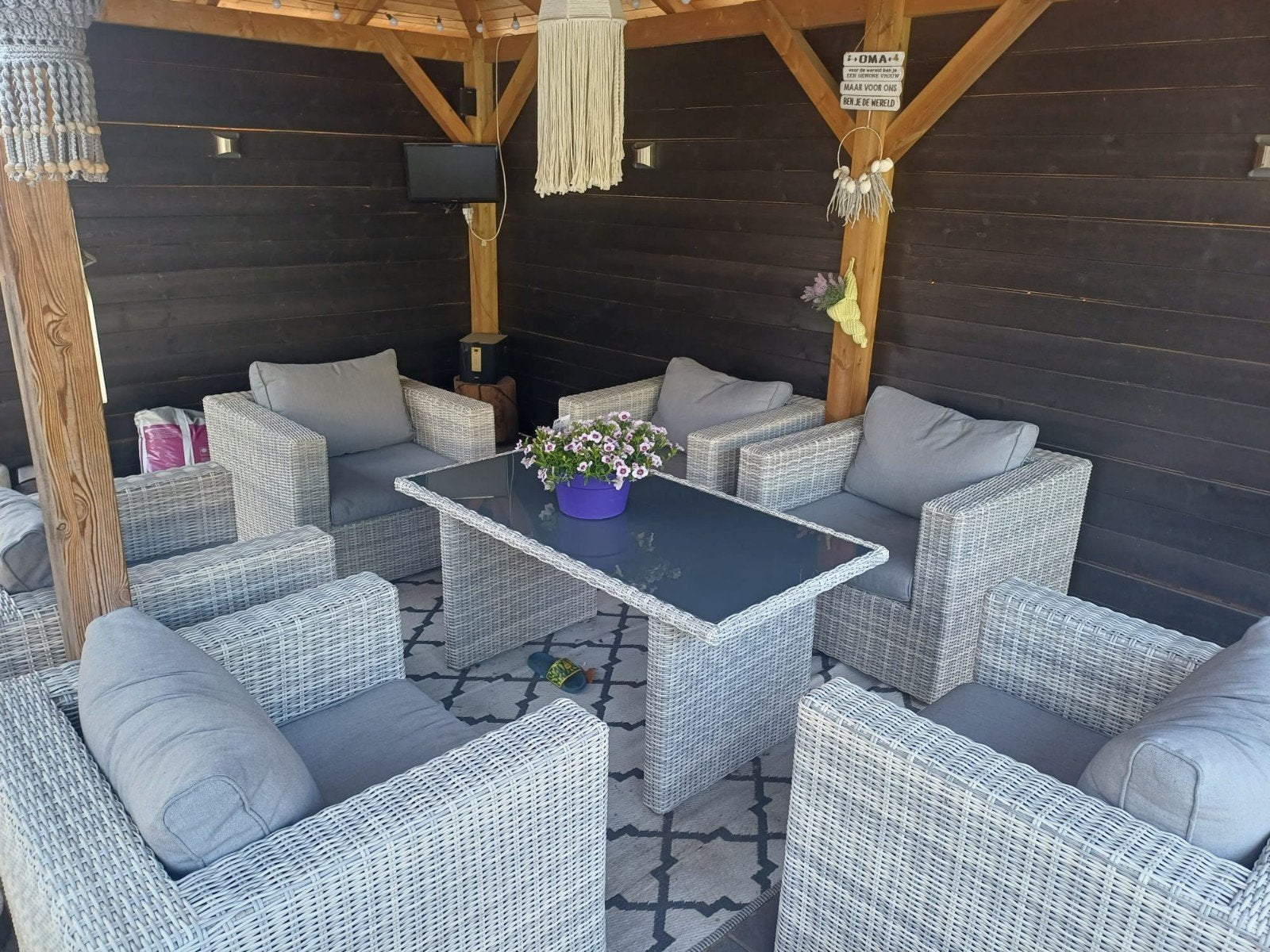Wicker loungeset met 6 stoelen en salontafel, Gebruikt, Bijzettafel, 6 zitplaatsen, Ophalen of Verzenden
