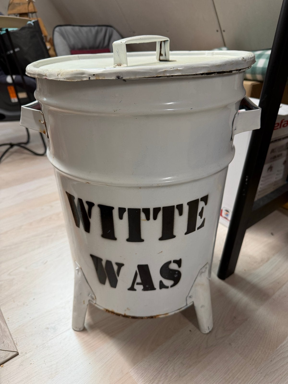 Vintage Witte Was Emmer - Emaille Wasverzamelton, Antiek en Kunst, Ophalen