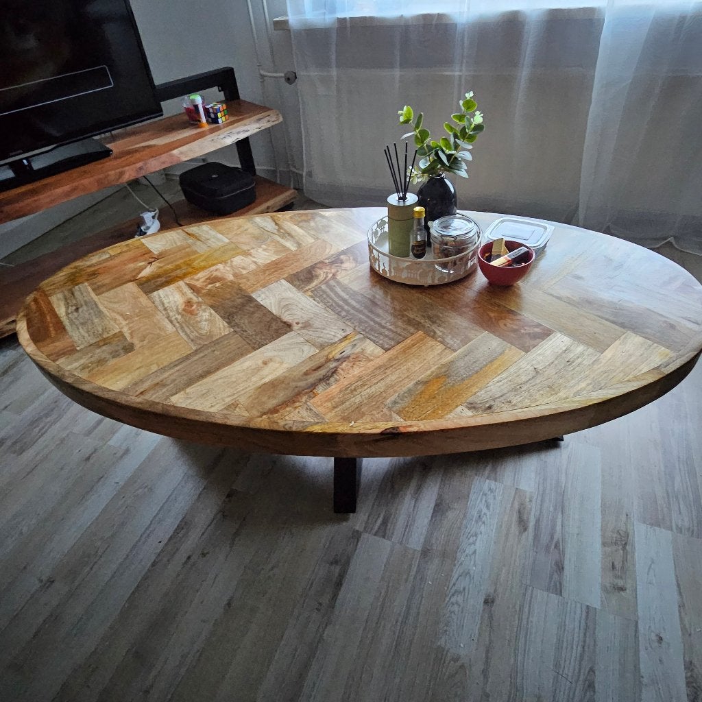 Mango houten ovale salontafel, 50 – 75, 100 tot 150 cm, Mangohout, 50 tot 100 cm