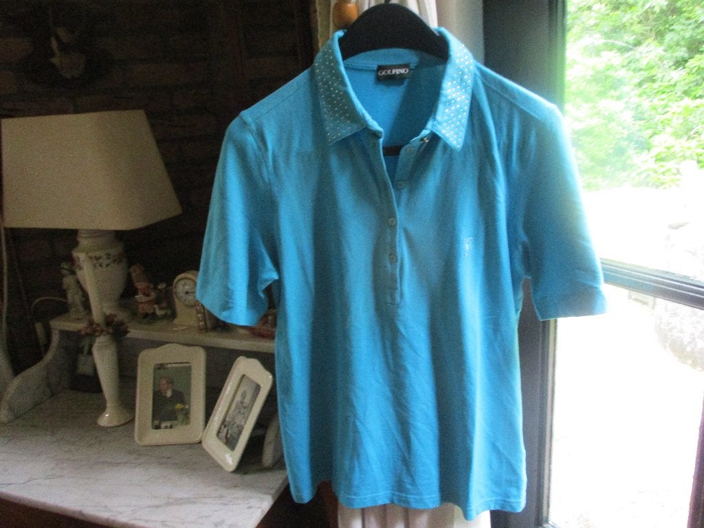 mj/NIEUW! GOLFINO/polo/maat 40/zeegroen met studs op kraagje, Maat 38/40 (M), Overige kleuren, Nieuw, Korte mouw