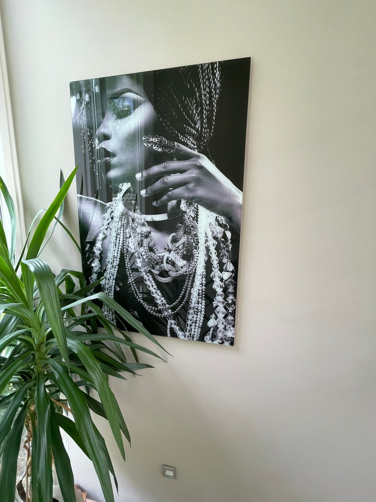Glasschilderij vrouw zwart - wit, Ophalen
