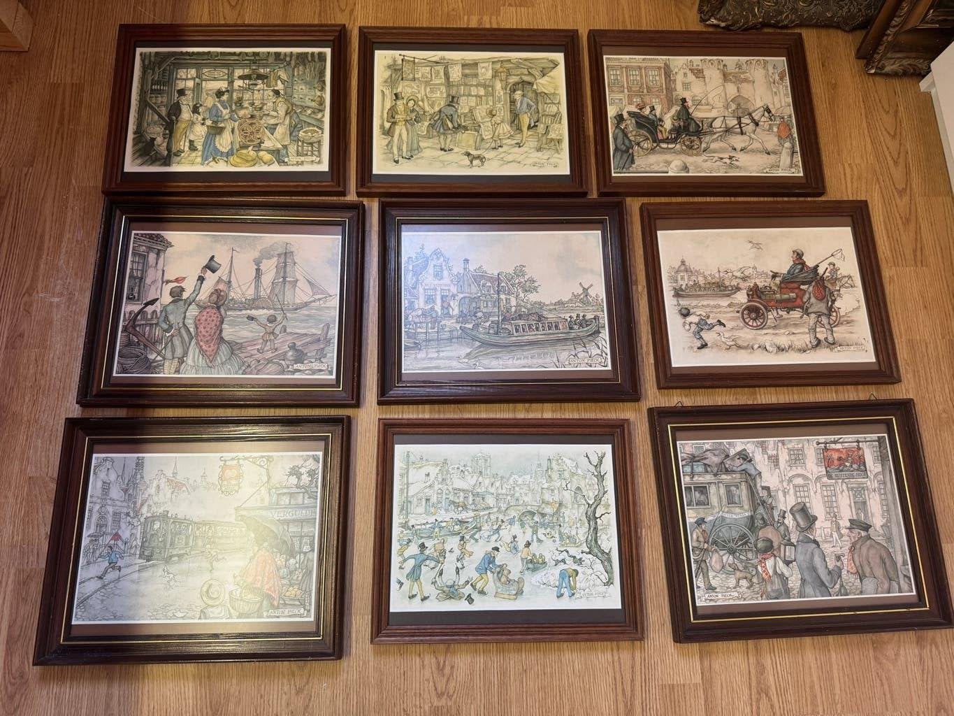 Anton Pieck Prenten - Set van 9 ingelijste werken, Ophalen