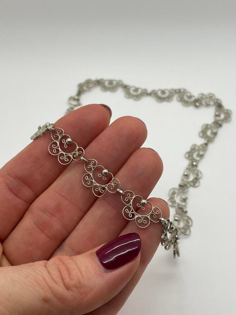 D472 Prachtige zilveren filigrain ketting, Ophalen of Verzenden, Zilver, Ketting