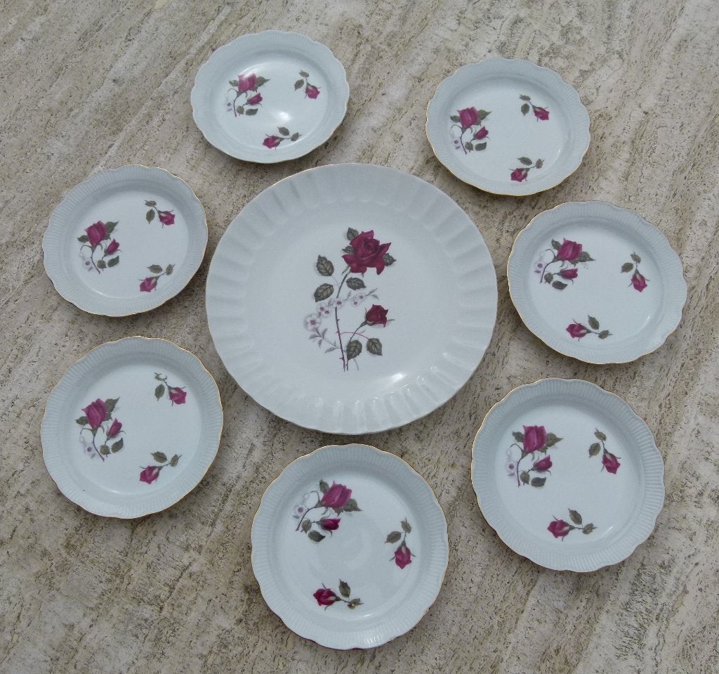 Super Rode Roos Rozen Gebak / Serveer Set, Overige merken, Klassiek, Nieuw, Ophalen of Verzenden