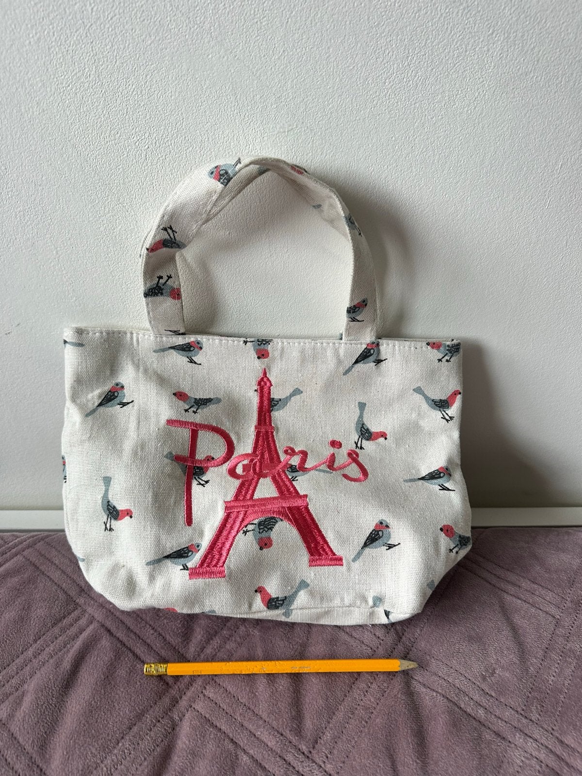 Leuke mini tas met Parijs-thema en vogeltjes, Ophalen of Verzenden, Zo goed als nieuw, Wit, Overige typen