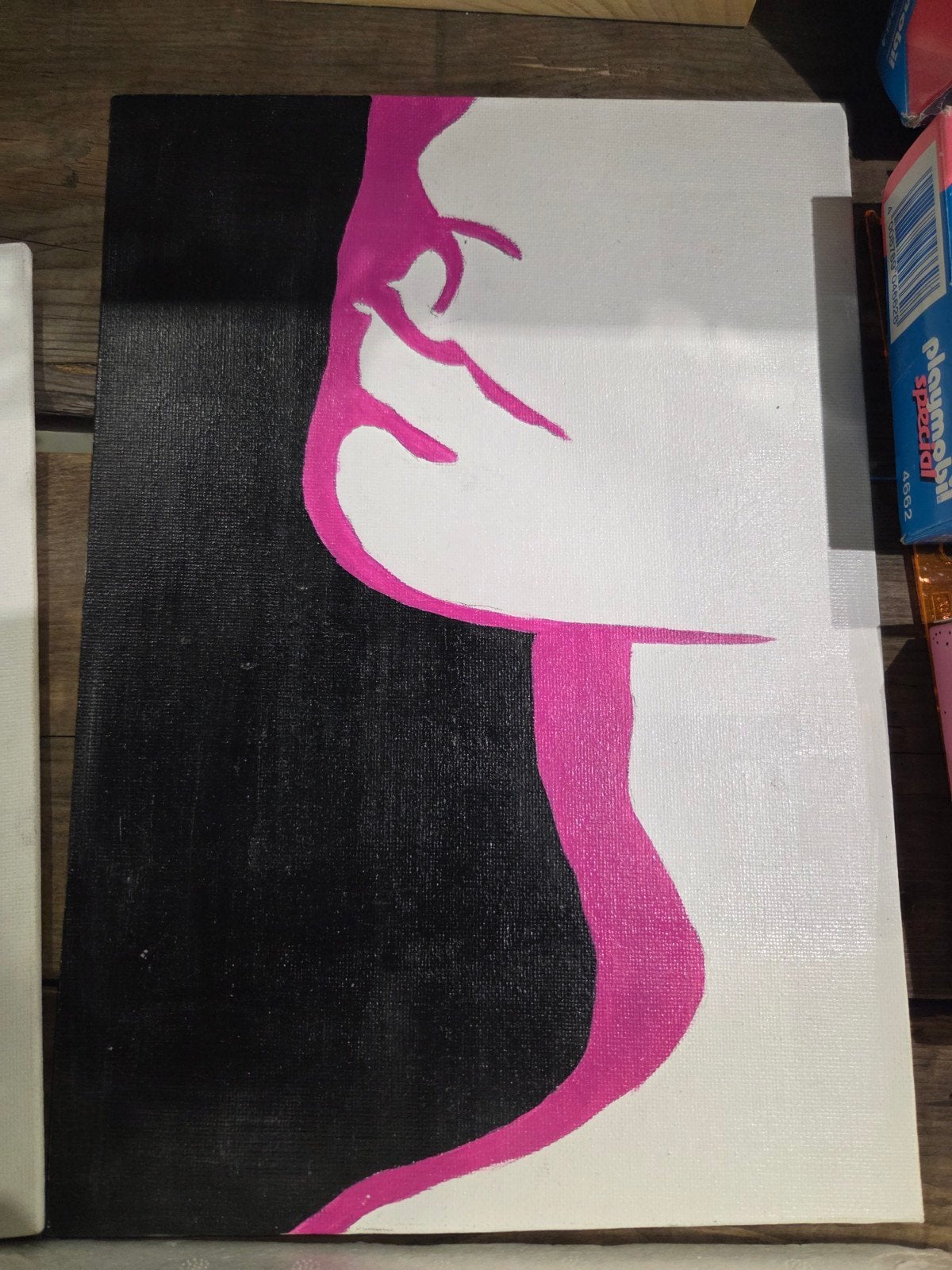 Abstract roze en zwart schilderij op canvas, Abstract, Acrylverf, Ophalen of Verzenden, Handgeschilderd