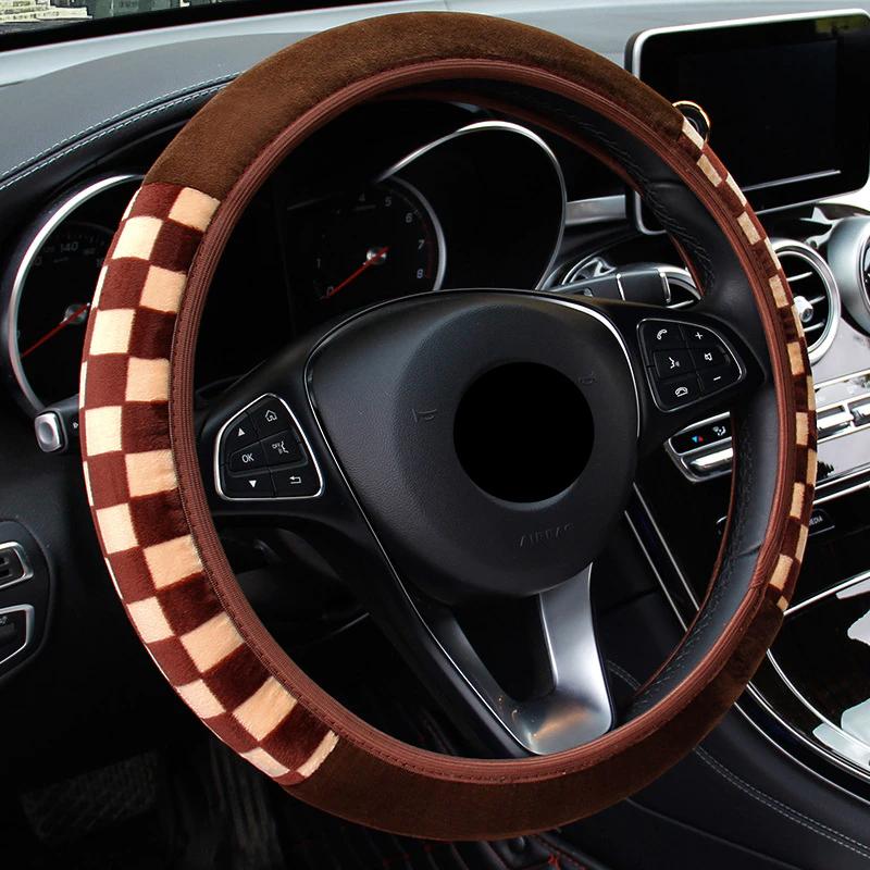 Bruin Wit Geblokte Auto Stuurhoes / Bruine Witte Stuur Hoes, Verzenden, Nieuw