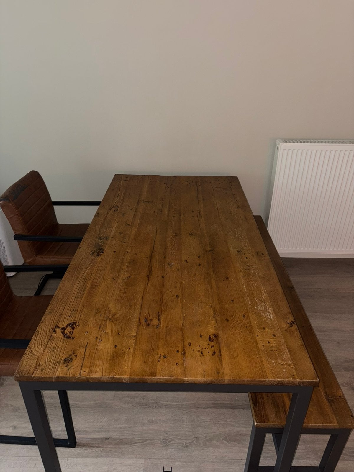 Eetkamer tafel met bank en twee stoelen, Gebruikt, 50 tot 100 cm, Vijf personen of meer, 150 tot 200 cm