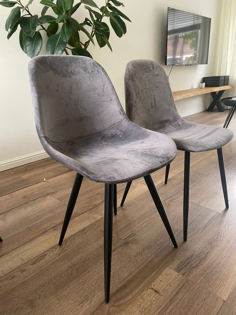 Suede eetkamerstoelen licht grijs, Ophalen, Gebruikt, Vijf, Zes of meer stoelen, Stof