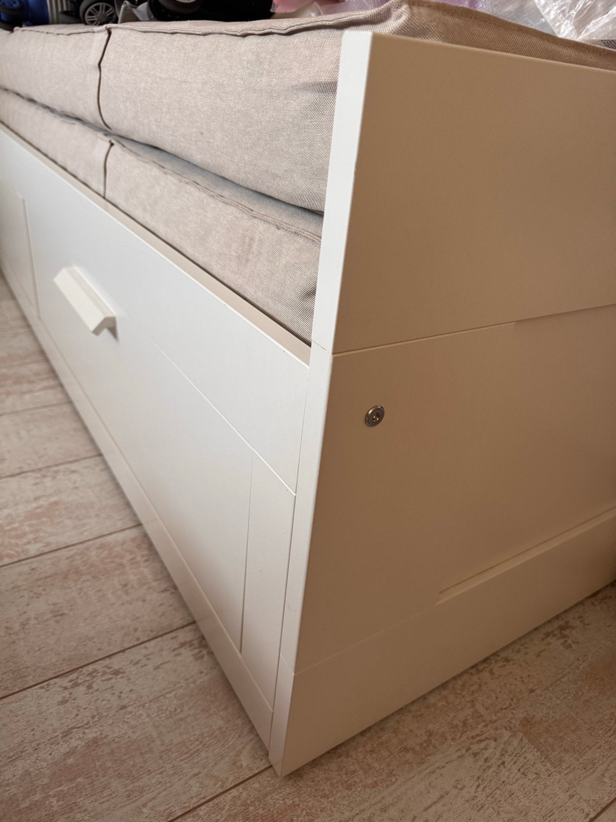 IKEA BRIMNES Bedbank met 2 lades + 2 matrassen (80x200), Ophalen, Verstelbaar, Wit, Tweepersoons