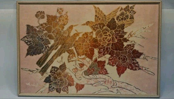 Batik van W.H. Kabul in originele lijst, Ingelijst, Ophalen of Verzenden, Indonesië, Schilderij