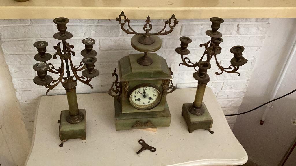 Franse pendule marmer groen, Antiek en Kunst, Ophalen of Verzenden