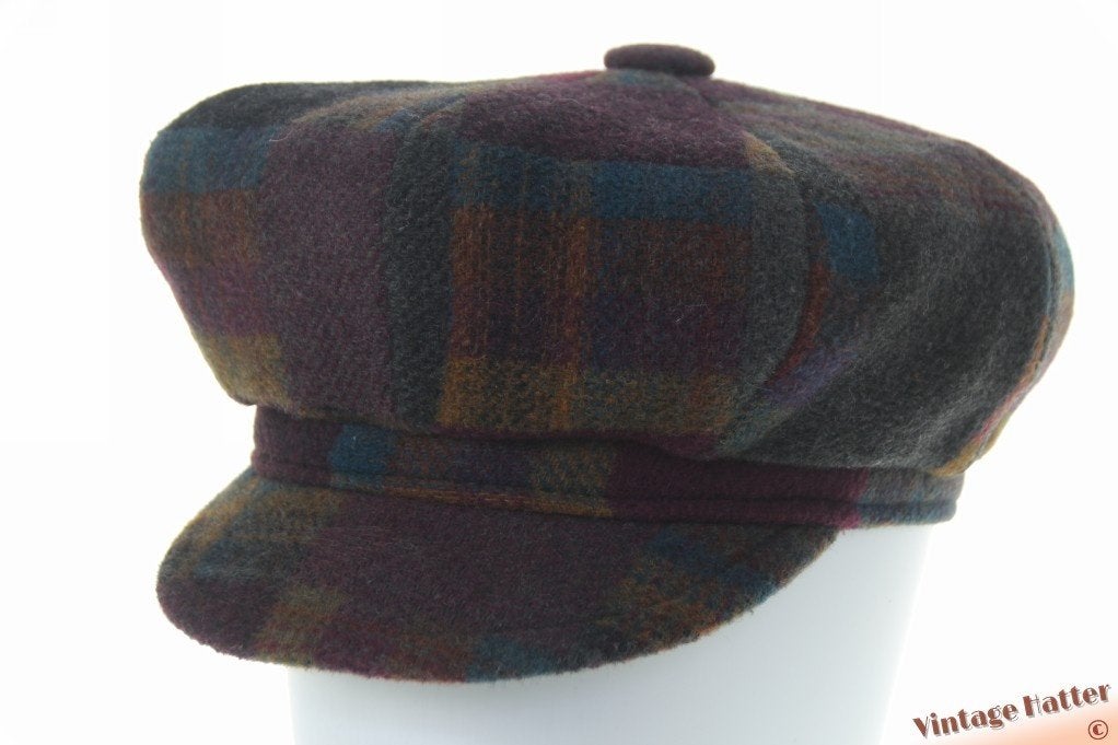 Vintage Ballonpet Balke aubergine blauw grijs wol mix 56, Kleding | Dames, 56 of 57 cm (M, 7 of 7⅛ inch), Ophalen of Verzenden