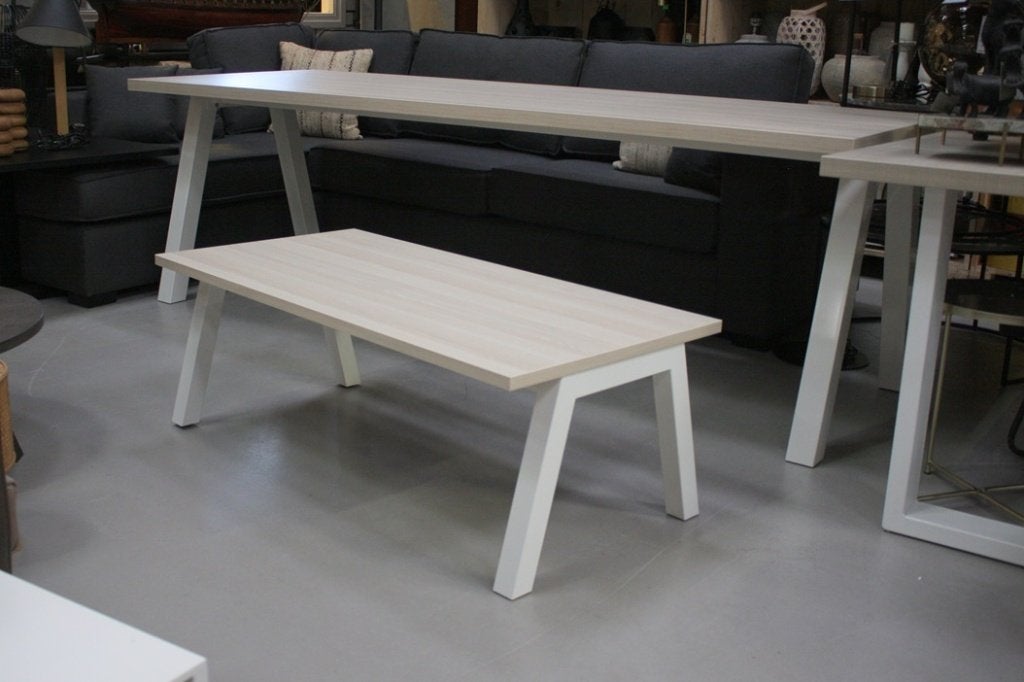 Leuke sterke salontafel metaal wit melamine houtlook, Ophalen, Zo goed als nieuw