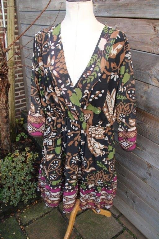 Overslagjurk zwart/ bruin/ fuschia Paprika T5(52) Vaste prij, Kleding | Dames, Ophalen of Verzenden, Zo goed als nieuw, Paprika