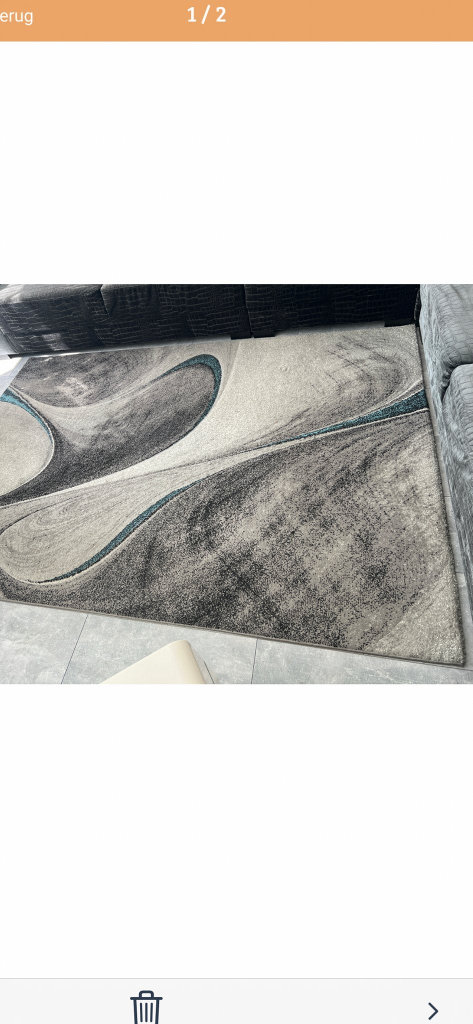 Modern Vloerkleed Grijs/Zwart met Blauwe Accent, Gebruikt, 100 tot 150 cm, Ophalen of Verzenden, 150 tot 200 cm