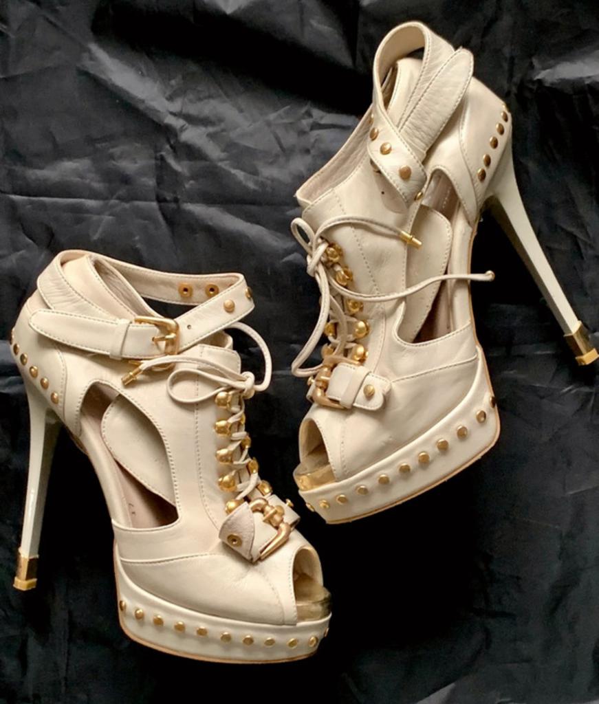 Leren platform heels handmade, Verzenden, Beige, Nieuw, Schoenen met hoge hakken