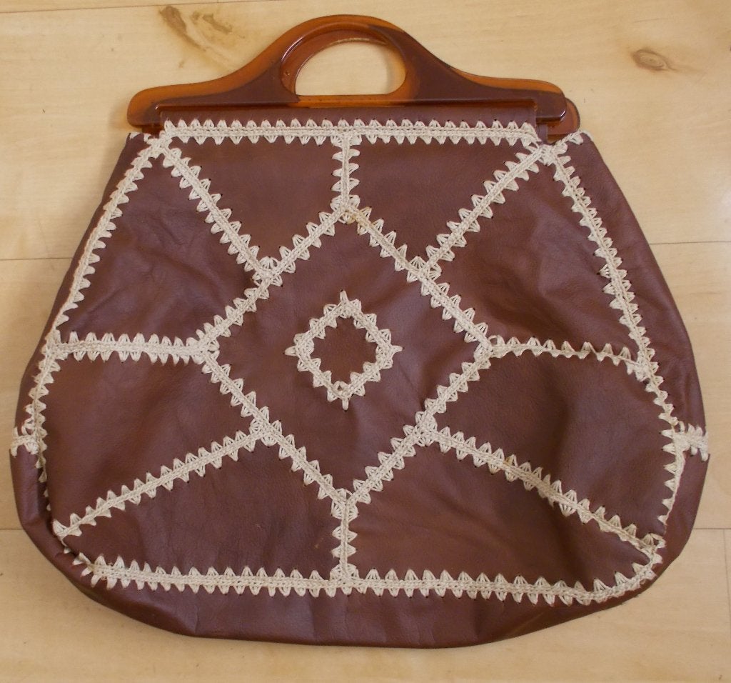 Vintage bruine leren handtas, Verzenden, Zo goed als nieuw, Bruin, Handtas