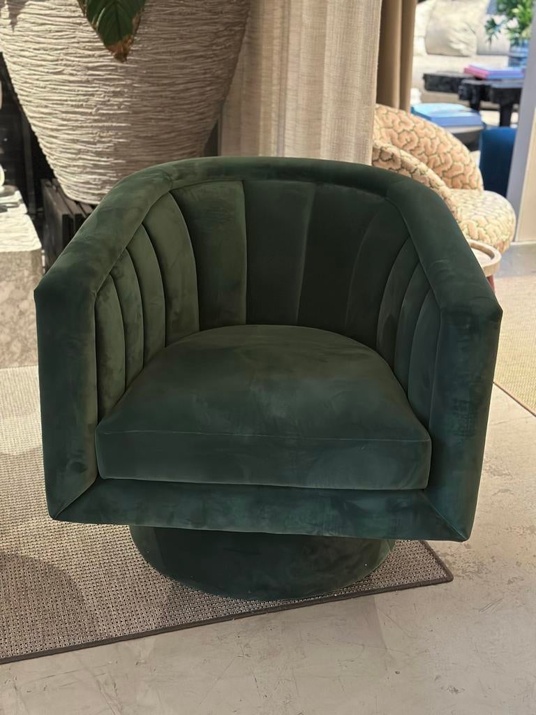 Lounge draaistoel Eric Kuster velvet groen, Huis en Inrichting, Stoelen, Ophalen, Overige kleuren, Nieuw, Eén
