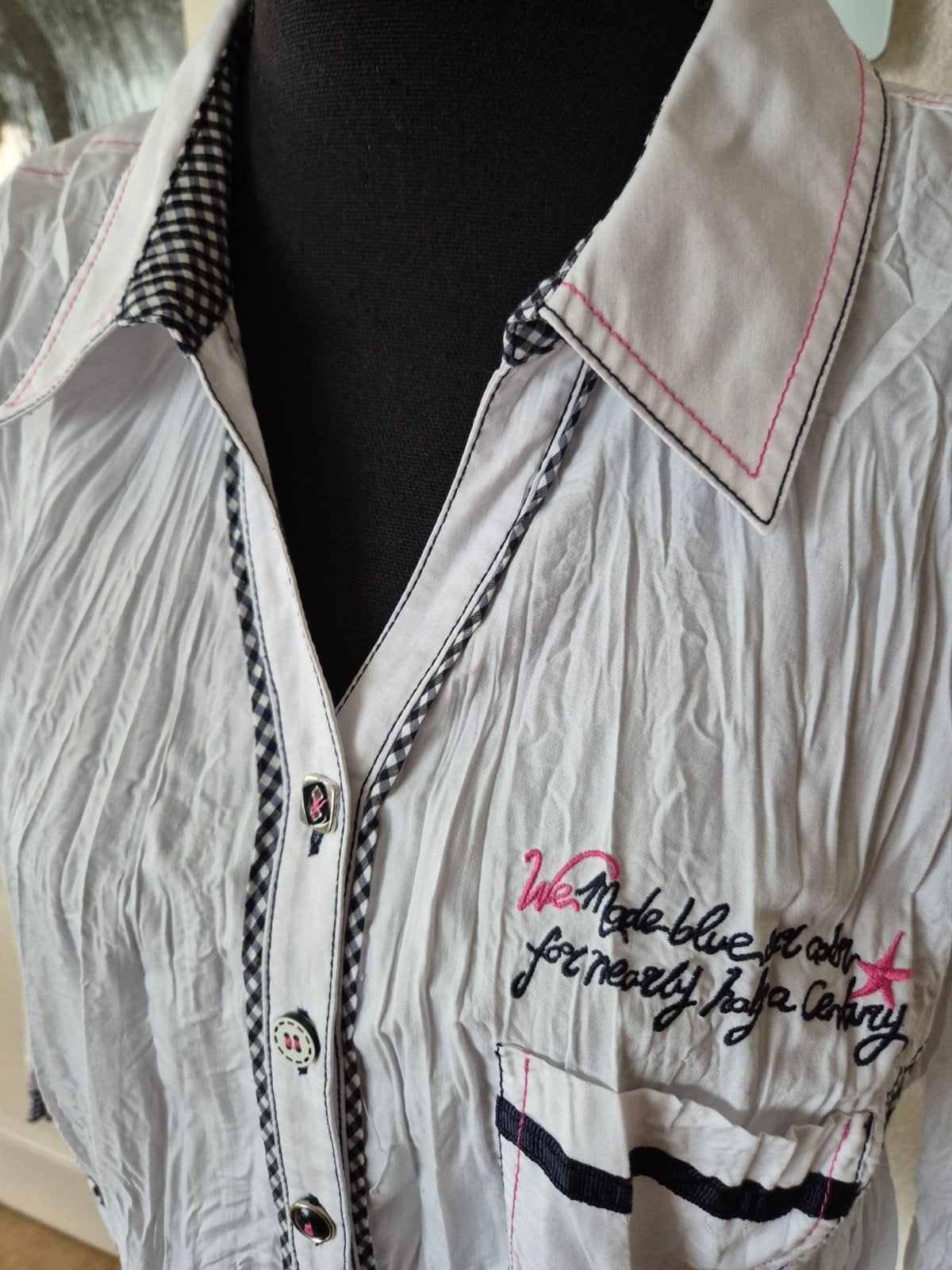 Bonita Blouse Maat 48 Wit met Zwart/Wit Ruitdetails, Kleding | Dames, Wit, Maat 46/48 (XL) of groter, Bonita, Ophalen of Verzenden