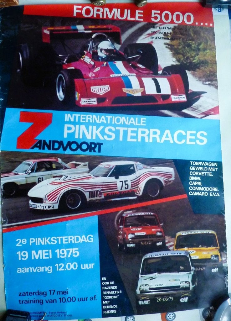 Poster Internationale Pinksterraces Zandvoort 1975      , Ophalen of Verzenden, Sport, A1 t/m A3, Rechthoekig Staand
