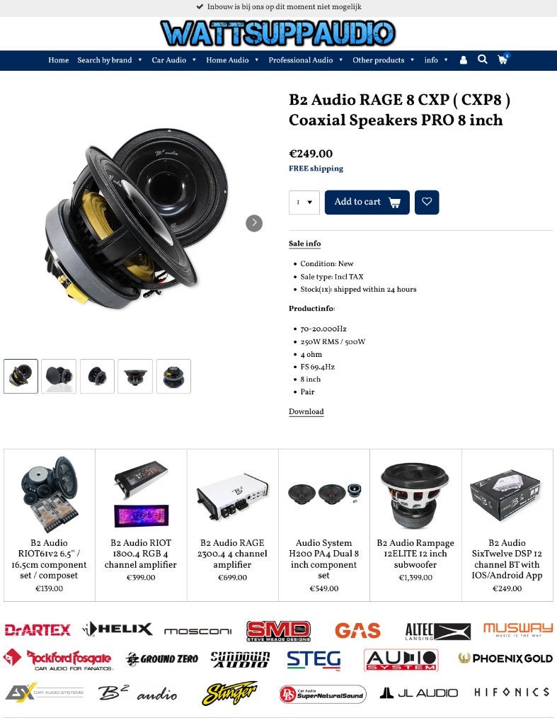 B2 Audio RAGE 8 CXP ( CXP8 ) Coaxial Speakers PRO 8 inch, Auto diversen, ., Nieuw, Ophalen of Verzenden, Plantevej 35, 2870 Dyssegaard, Denmark