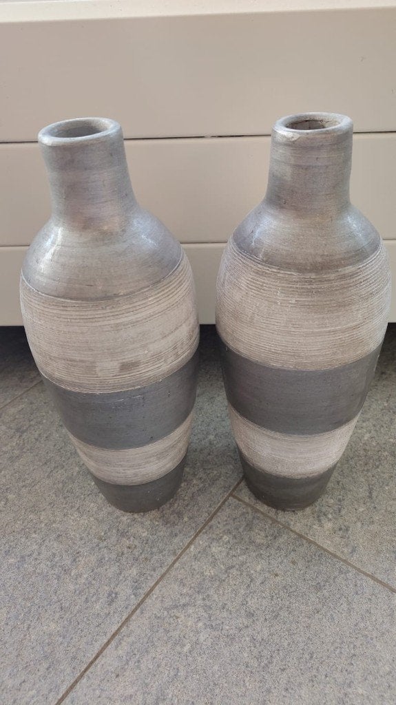 Prachtige set keramische vazen, grijs/taupe, 35 cm hoog, Ophalen, Gebruikt, Grijs, Steen/keramiek