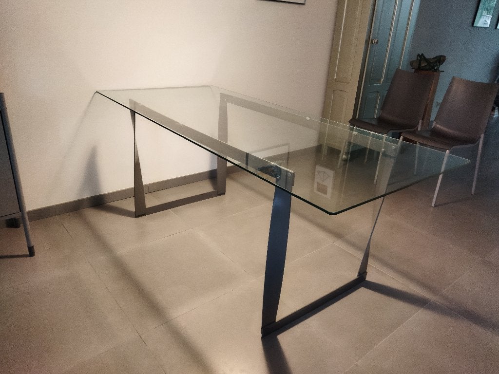 eettafel met glazen blad, Ophalen, Gebruikt, 50 tot 100 cm, Glas