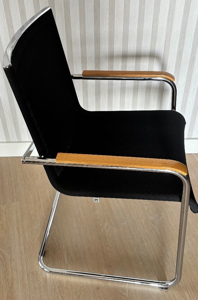 SET VAN 4 HÜLSTA EETKAMERSTOELEN, Huis en Inrichting, Stoelen, Zo goed als nieuw, Vier, Hout, Metaal, Stof, Zwart, Ophalen