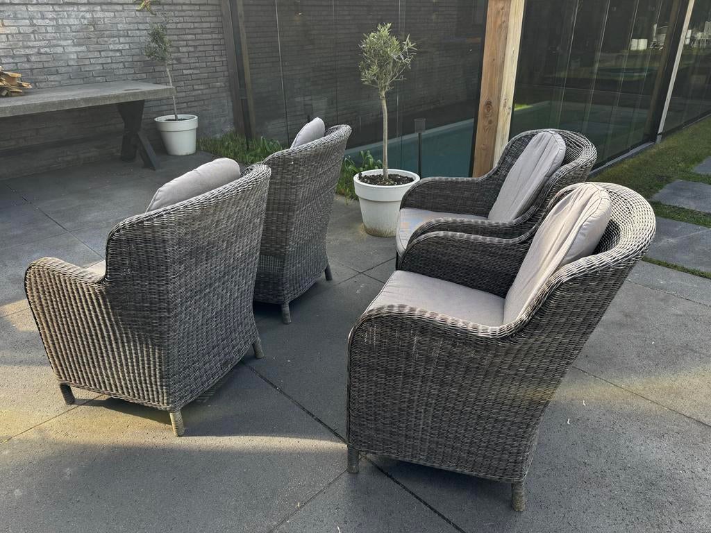 Luxe Tuinset: 4 Bois le Duc fauteuils met betonnen tafel, Tuin en Terras, Tuinsets en Loungesets, Ophalen, Gebruikt, Eettafel