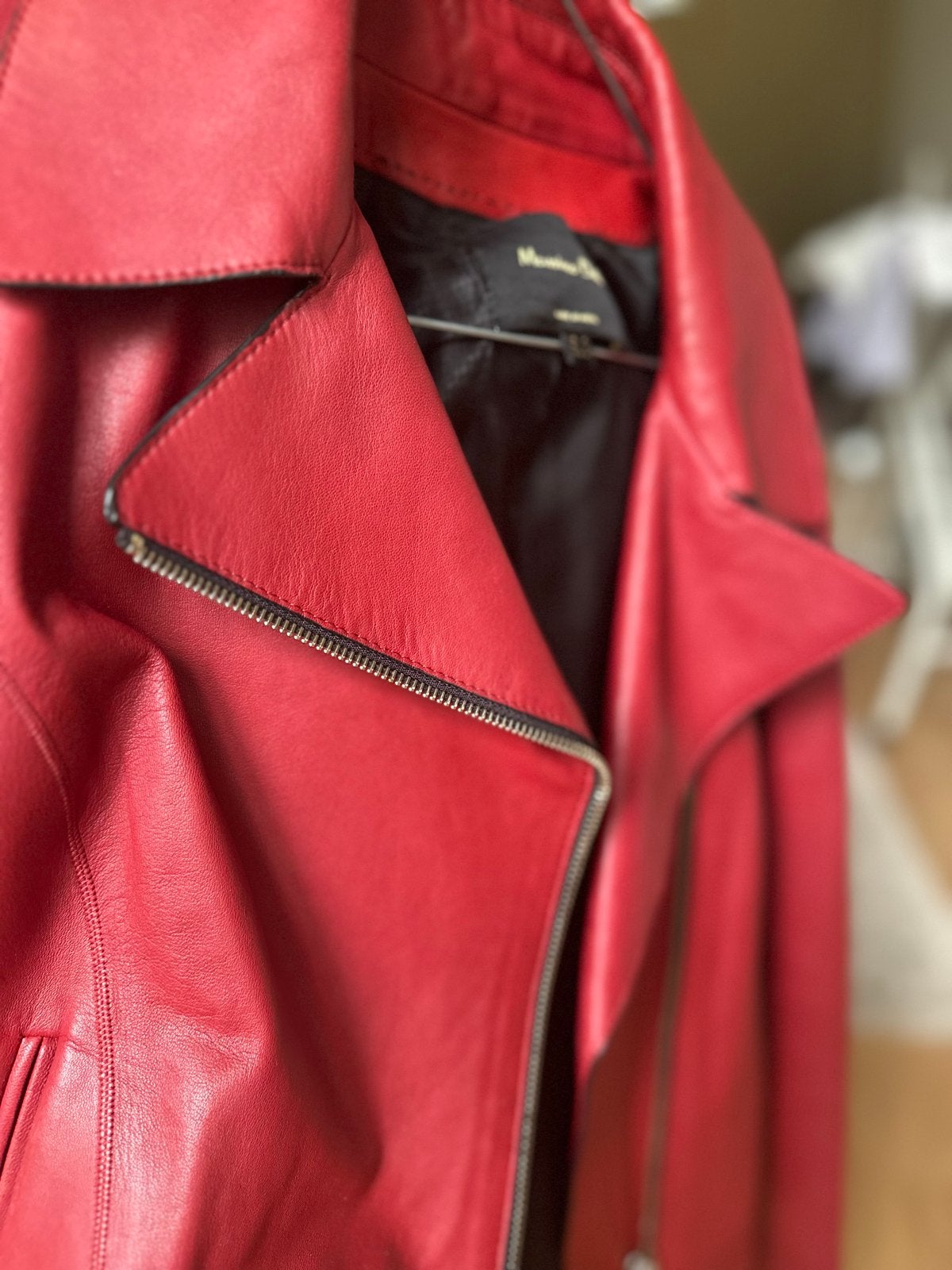 Massimo Dutti rood leren bikerjack maat S, Kleding | Dames, Ophalen of Verzenden, Zo goed als nieuw, Maat 36 (S), Rood