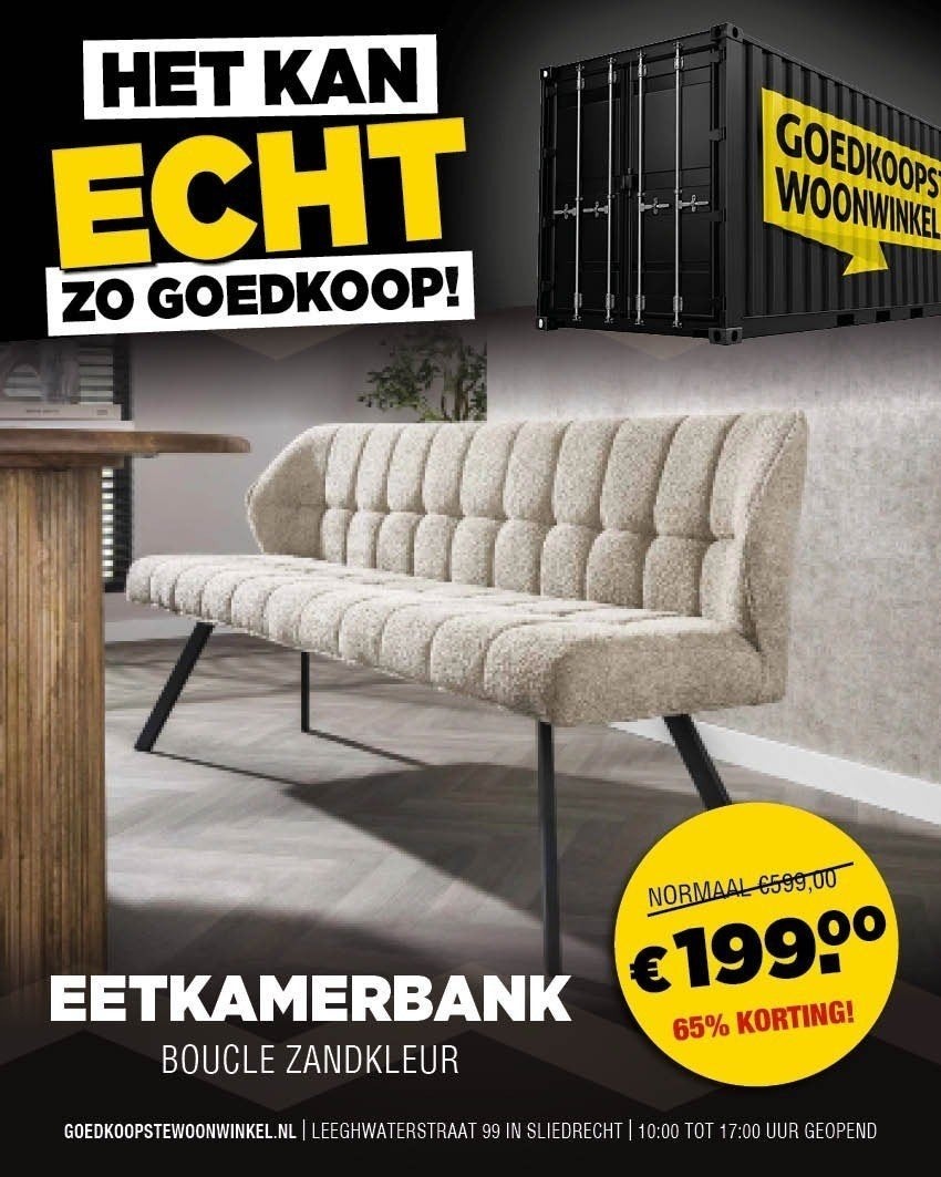 Eetkamerbank Boucle Zandkleur - Nieuw in de verpakking