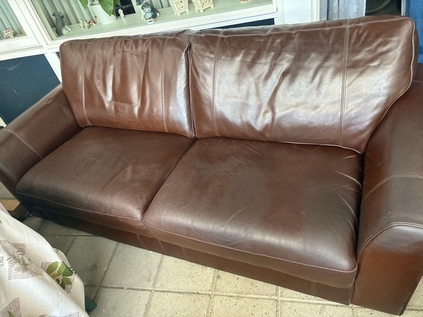 Leren bankstel, Huis en Inrichting, Ophalen, Gebruikt, 75 tot 100 cm