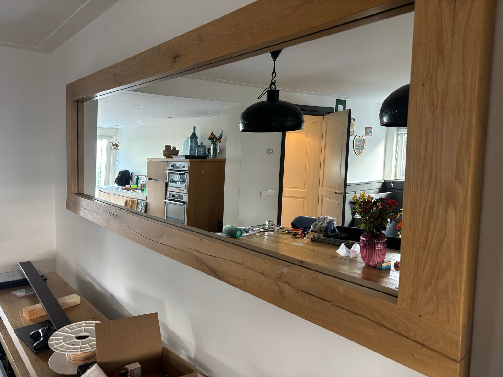Grote eikenhouten spiegel 90x270 cm, 200 cm of meer, Ophalen of Verzenden, Zo goed als nieuw, 75 tot 100 cm