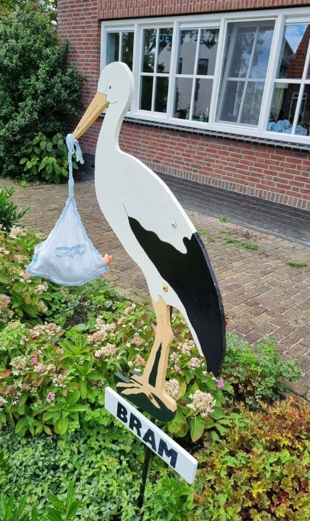 Geboorteooievaar met baby (pop), Kinderen en Baby's, Kraamcadeaus en Geboorteborden, Ophalen, Gebruikt