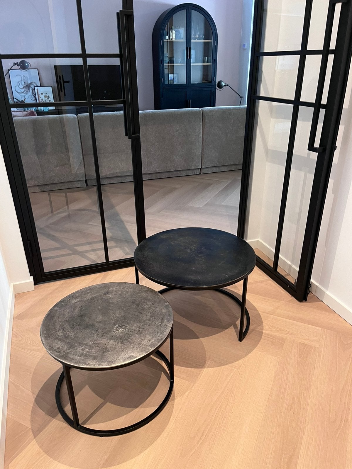 3 x salontafel metaal/tin, Minder dan 55 cm, Gebruikt, Metaal of Aluminium, Rond