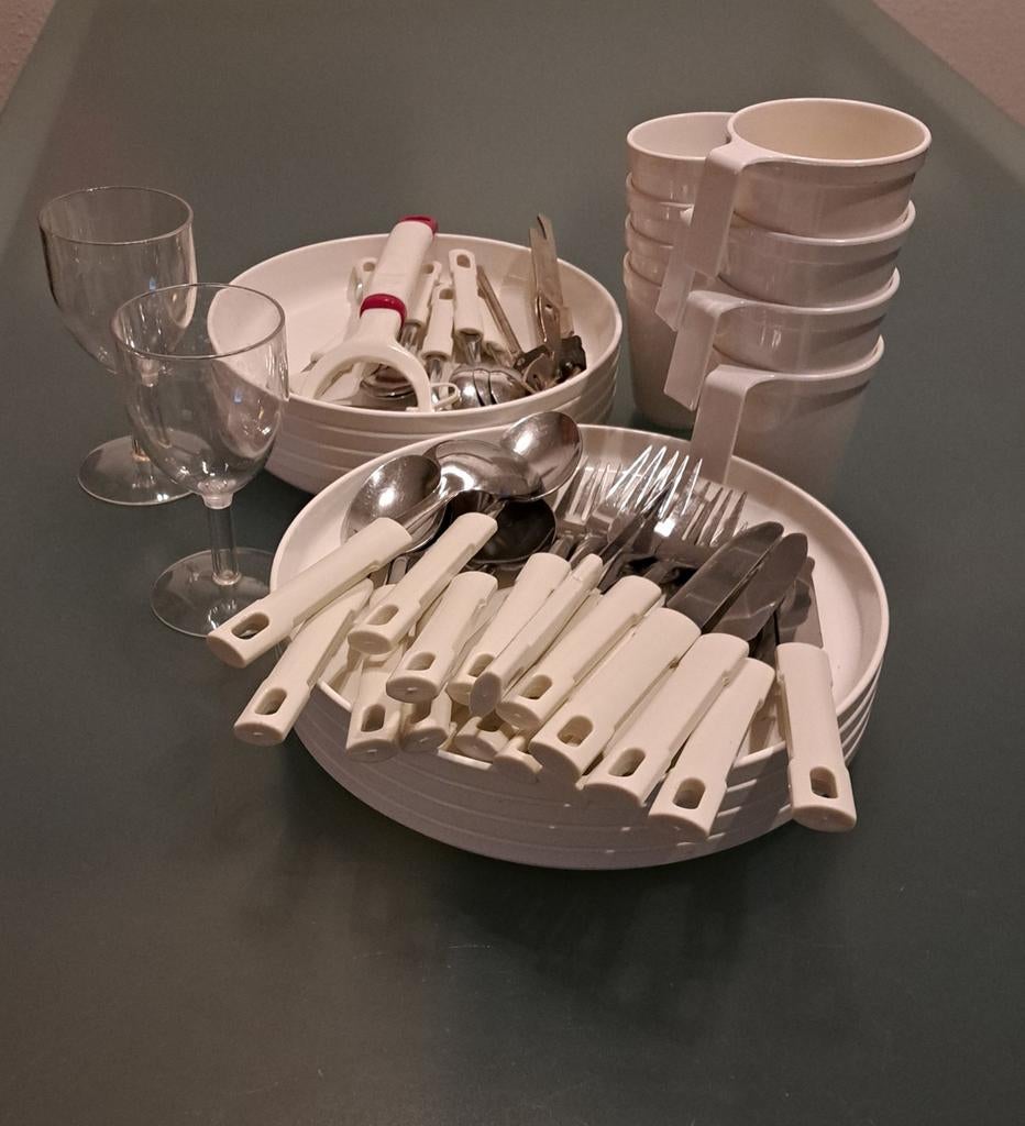 Complete witte campingset voor 4 personen, Ophalen, Gebruikt